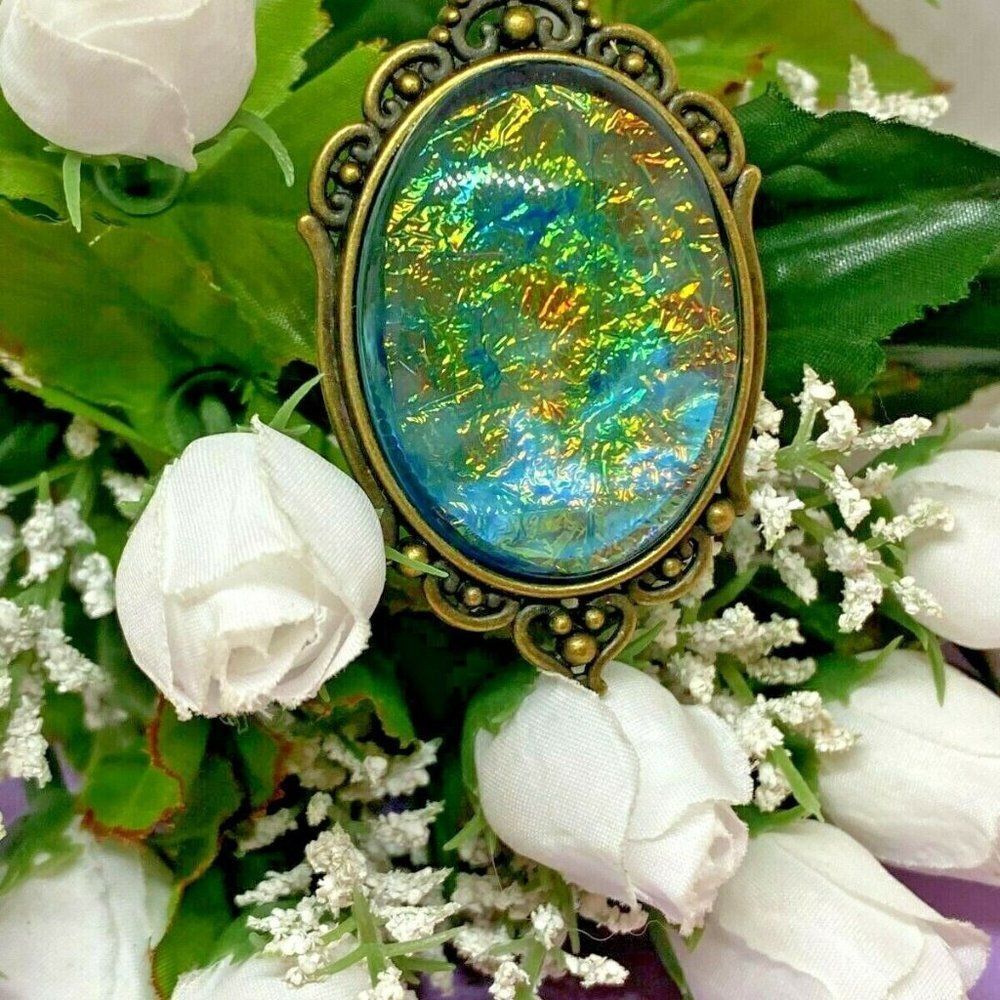 Blue Opal Aurora Borealis Cameo 30x40 Necklace NEW